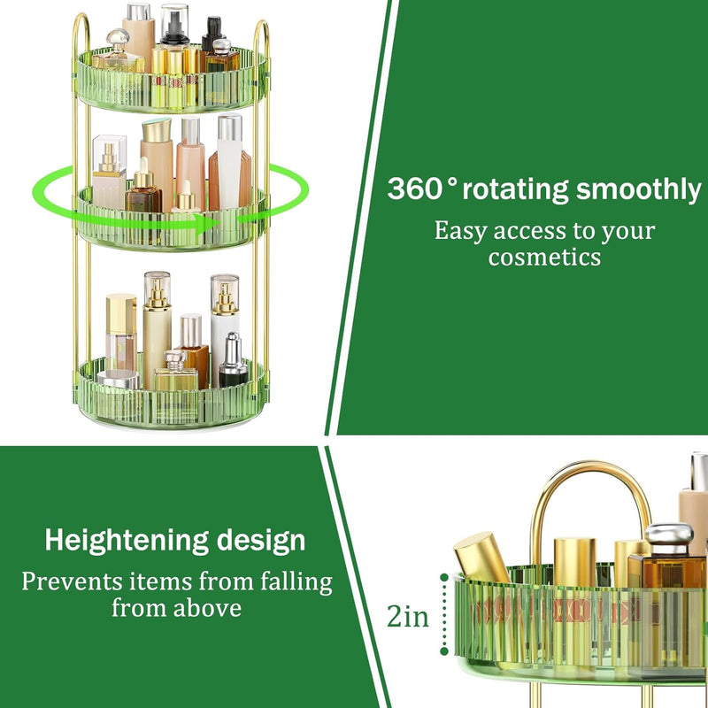 MOKANI 360 Rotating Makeup Organizer for Vanity, 3 Tier Adjustable Perfume Organizer for Dresser, Multi-Function Spinning Cosmetics Skincare Storage for Bedroom, Dresser, Countertop, Clear