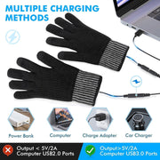 USB Heated Gloves for Men & Women, Double-Side Heating Knitted Wool Gloves with 3 Temperature Settings, Touchscreen Fingers, Machine Washable Hand Warmer Gloves for Office, Outdoor, Travel (Gray)