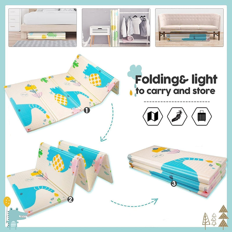 AM ANNA Baby Floor Play Mat, 0.6 in Thicker Reversible Foldable Baby Play Mat,Extra Large Play Mat for Baby Waterproof Non Toxic Anti-Slip Reversible Foam Playmat for Baby Toddlers Kids(79"x71")