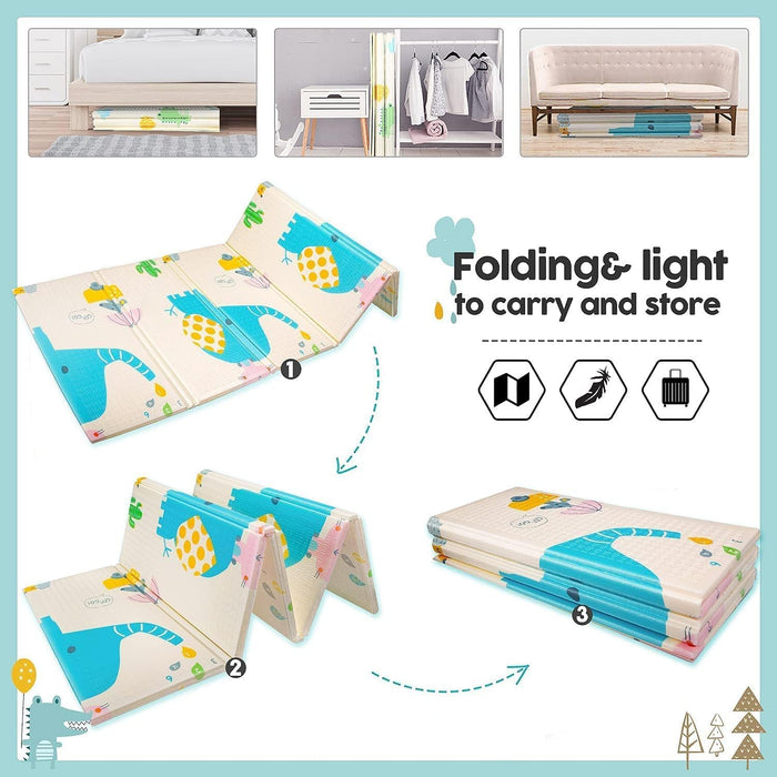 AM ANNA Baby Floor Play Mat, 0.6 in Thicker Reversible Foldable Baby Play Mat,Extra Large Play Mat for Baby Waterproof Non Toxic Anti-Slip Reversible Foam Playmat for Baby Toddlers Kids(79"x71")