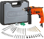 Corded Electric Hammer Percussion Drill, 650W, 13mm, Includes 50-Piece Accessory Bit Set, Kitbox, for Metal, Concrete & Wood Drilling, Easy Storage, Orange/Black - HD650KIT-B5 - 650W Hammer drill