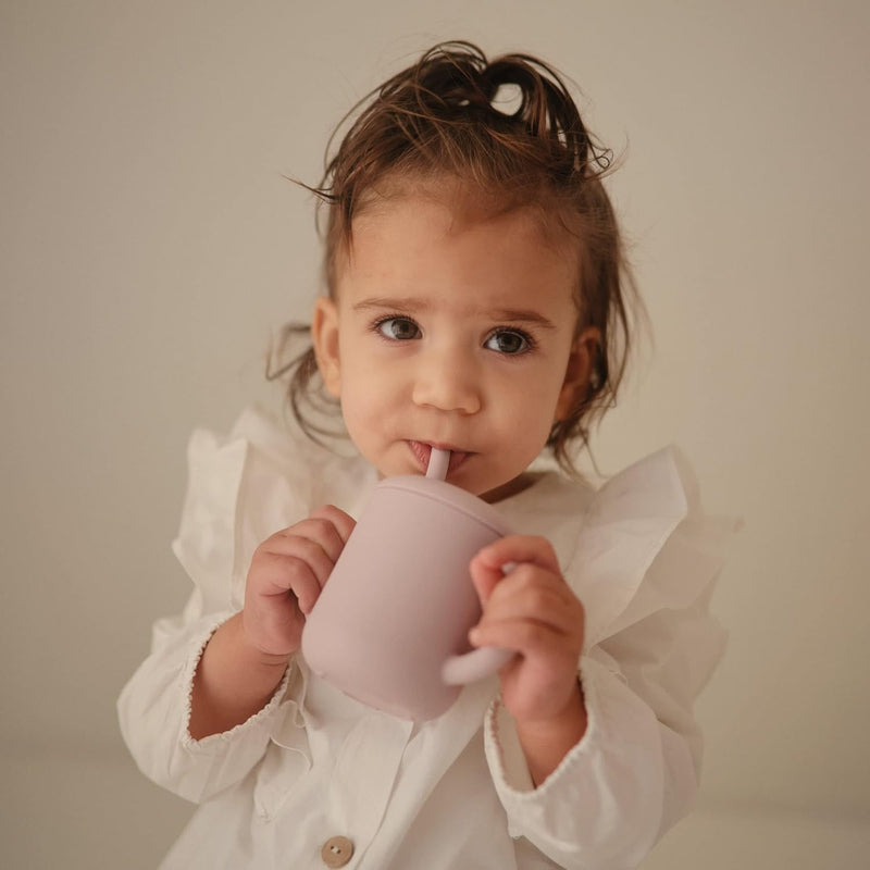 Mushie Silicone Training Cup with Straw for Baby - 175ml Leak-Resistant Cups for Toddlers with Removable Lid - BPA-Free, Dishwasher Safe | Blush