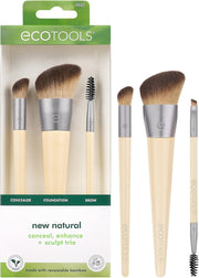 EcoTools New Natural Conceal, Enhance, & Sculpt Trio, Makeup Brushes For Foundation, Concealer, & Brows, Dense, Synthetic Bristles For Sculpting Face, Vegan & Cruelty-Free, 3 Piece Set - Natural Conceal, Enhance, Sculpt Trio