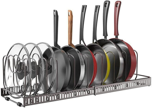 SKY-TOUCH Pot and Pan Organizers Rack : Expandable Pot Lid Organizer Holder with 10 Adjustable Compartment Cookware Plate Rack for Kitchen Cabinet Black - red 10 compartments