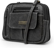 Zippy Triple Compartment Crossbody Bag - Black (Austin)