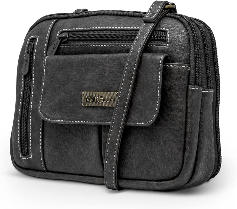 Zippy Triple Compartment Crossbody Bag - Black (Austin)