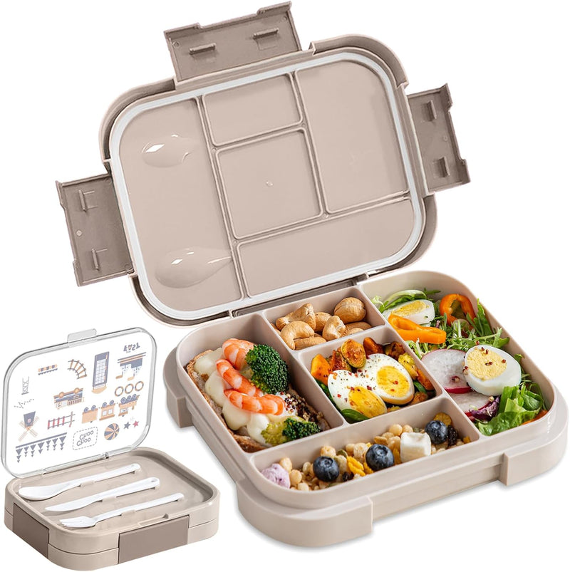 Lunch Box for Kids5-Compartment 1000ML Bento Box, Microwave Safe Leakproof Lunch Container for School,Picnics (Beige) - Beige