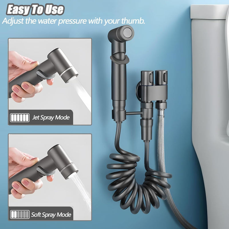 Gloserin Handheld Bidet Sprayer for Toilet,1-In-2-Out Dual Control Valve,Mini Toilet Faucet Sprayer Kit Butt Washer,Hand Shower Bidet Attachment for Washing Machine and Toilet (Black)