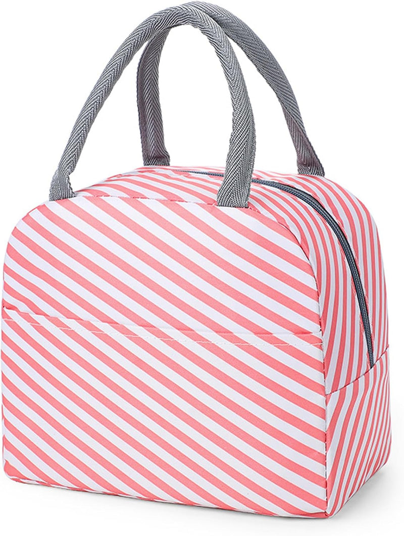 Insulated Lunch Bag,Cartoon Small Bento Tote Bag for Kids Girls & Students, Waterproof Cute Thermal Lunch Box Bag for School, Work, Picnic & Outdoor Activities(Pink Horse) - Pink&White