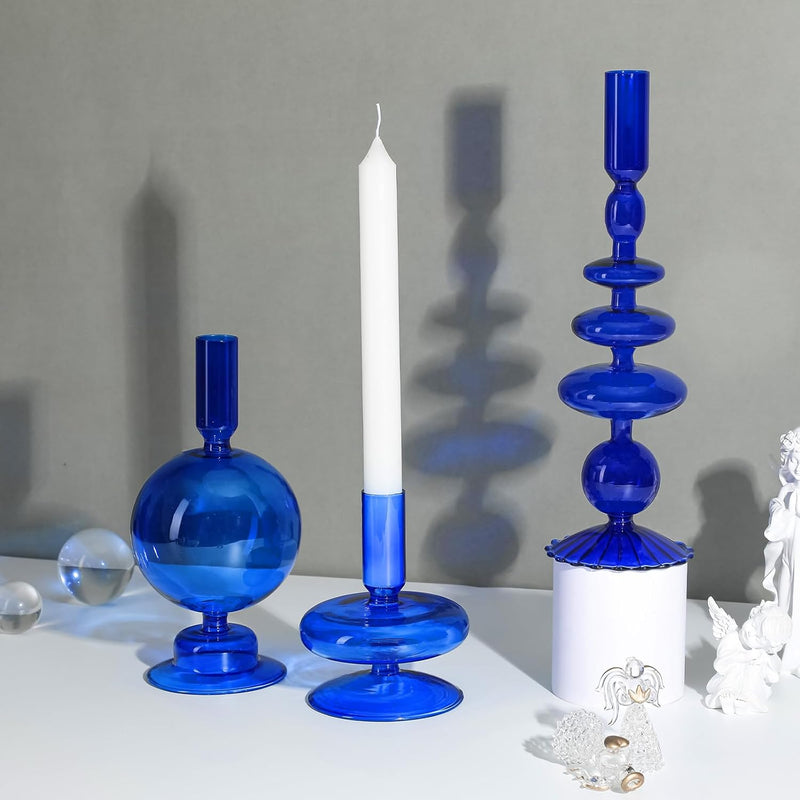 Rtteri 3 Pcs Glass Candlestick Holders Glass Taper Candle Holders Groovy Candlestick Wavy Glass Candlestick Holders Elegant Glass Candlestick Glass Vases for Home Party Centerpiece (Green)