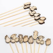 25 Pcs Fruit-Shaped Cocktail Picks 12 CM (4.7 Inch) Bamboo Appetizer & Drink Sticks Assorted Fruit Designs, Natural Wood, for Snacks & Drinks