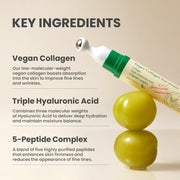 Vegan Collagen Eye Serum 10ml - K Beauty Triple Hyaluronic Acid & Peptide Collagen Serum for Skin Elasticity, Reduce Fine Lines & Dark Circles - Vegan Korean Skin Care Eye Cream - 0.33 fl. oz.
