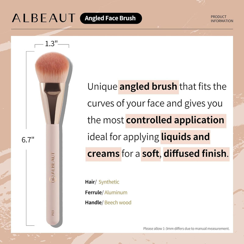 ALBEAUT Liquid Blush Brush Angled for Cheek Makeup,Cream Foundation Contour Bronzer highlight Blending, Angled Face Makeup Tool (Multitask Face Brush)