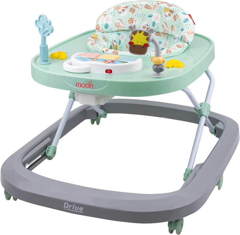 The Moon Brand Drive Height Adjustable Baby/Child Walker With Removable Music Tray And Toys-Soft Cushion-Learning Seat Suitable From 6- 18 Months - Pink Forest - Gray