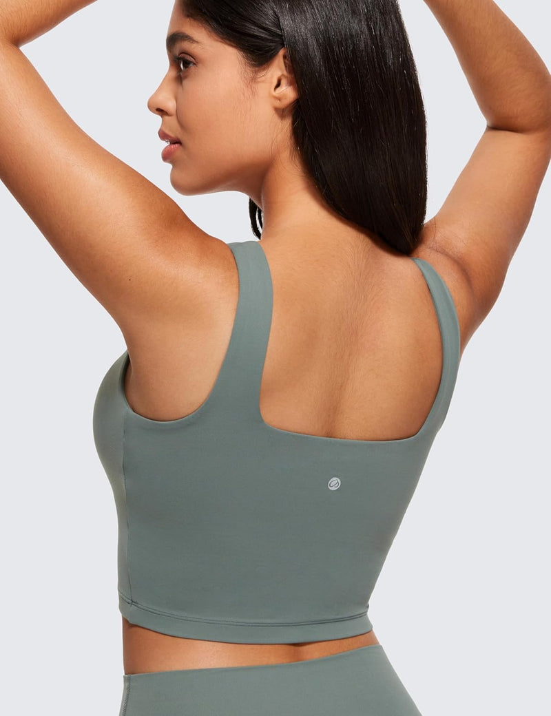 CRZ YOGA Butterluxe Womens V Neck Longline Sports Bra - Padded Workout Crop Tank Top with Built in Bra