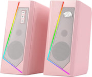 Redragon GS520 RGB Desktop Speakers, 2.0 Channel PC Computer Stereo Speaker with 6 Colorful LED Modes, Enhanced Sound and Easy-Access Volume Control, USB Powered w/ 3.5mm Cable, White - Pink