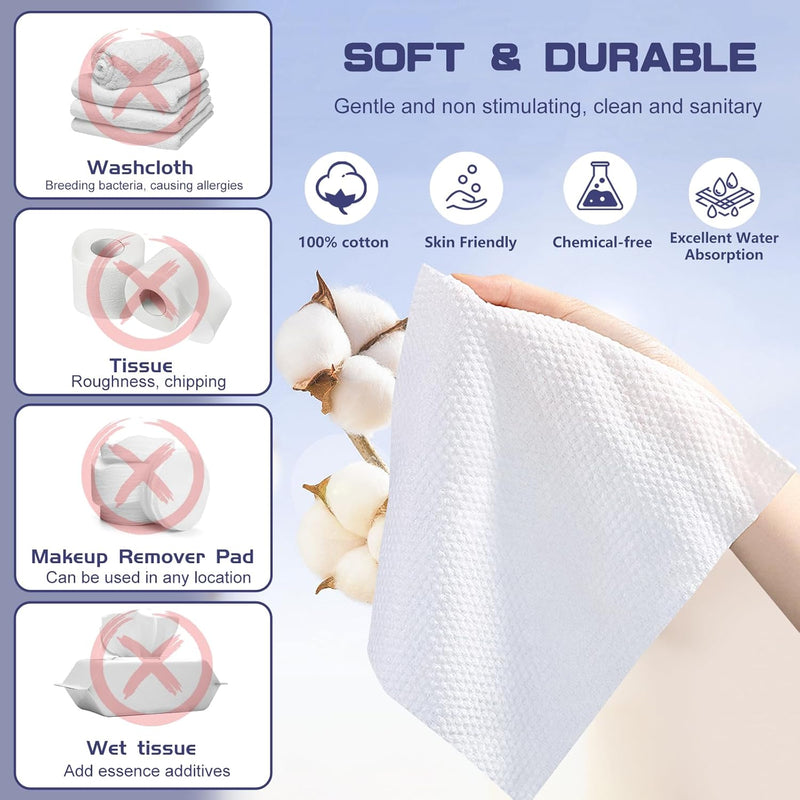 BODFPPC Disposable Face Towel, 100 Count Face Clean Towels, for Washing Soft Cotton Dry Wipes Facial Cloths Towelettes for Washing and Drying, Facial Tissue for Cleansing, Skincare and Makeup Remover