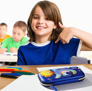 Pencil Case for Boys, 3D EVA Cartoon Space Storage Pouch Pen Holder, Pencil Case with Compartments for School Kids, Large-Capacity Storage Box, Children's Student Stationery Gift Box, Spaceship Blue