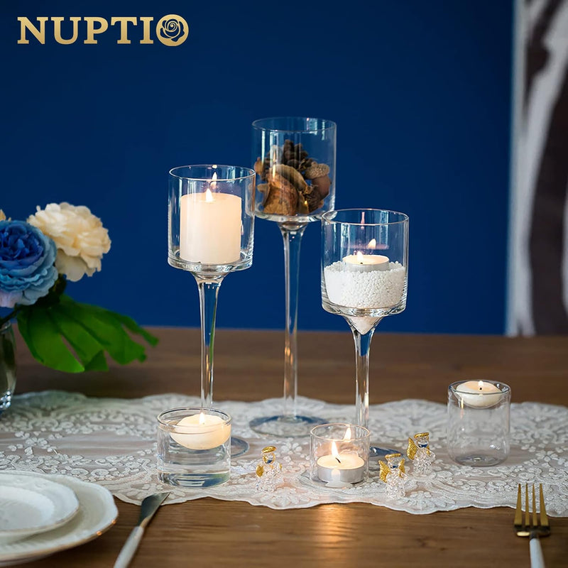 Nuptio Set of 3 Elegant Tea Light Glass Candle Holders Wedding Table Centrepiece