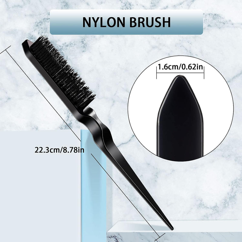 Geiserailie 3 Pcs Slick Back Hair Brush Set Bristle Brush Edge Control Teasing Comb for Women Black Hair(Black)