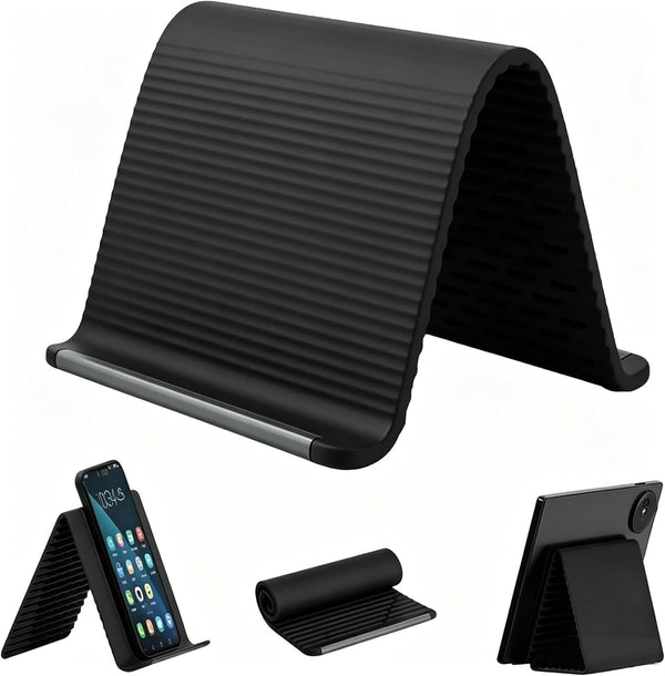 Zuooiec 2026 New Flexible Silicone Aluminum Phone Stand Bendable Freely into Any Shape, Universal Adjustable Anti-Slip Desktop Mount for Home Office Travel (Black) - Black