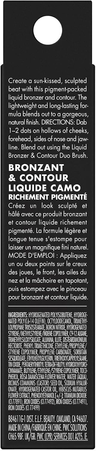 e.l.f. Camo Liquid Bronzer & Contour, Silky Highly Pigmented Formula, Creates a Long-Lasting Bronzed Glow & Natural Look, Vegan & Cruelty-Free, 4 Light/Medium - 3 Light 29.57 ml (Pack of 1)