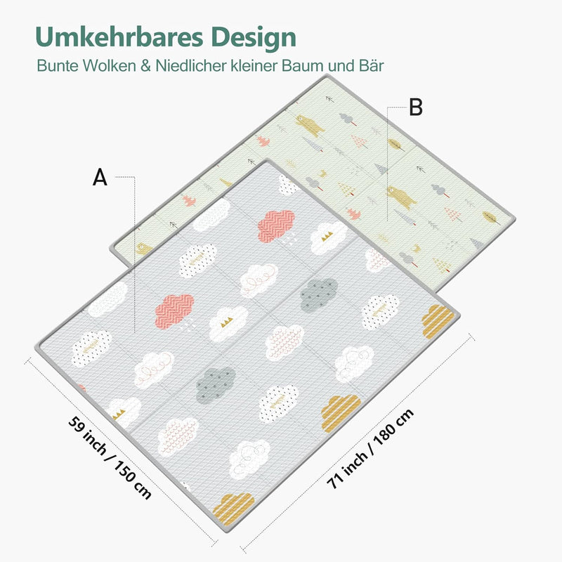 UANLAUO Foldable Baby Play Mat, Extra Large Waterproof Activity Playmats for Babies,Toddlers, Infants, Play & Tummy Time, Foam Baby Mat for Floor with Travel Bag, Indoor Outdoor Use (71" x 79")
