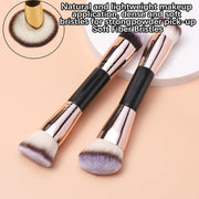 Zbzoalp 2 Pcs Double-Ended Makeup Brushes Foundation Brush, Concealer Brush, Slanted Contour Brush, Flawless, Professional Face,Premium Luxe, for Liquid Cream(Rose Gold)