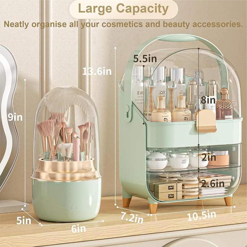 U-HOOME Makeup Organizer Skincare Organizers,Cosmetic Storage with Three Tier Storage Box and Brush Storage Box Cosmetic Display Cases for Bathroom Countertop,Bedroom Vanity Desk and Travel (White)