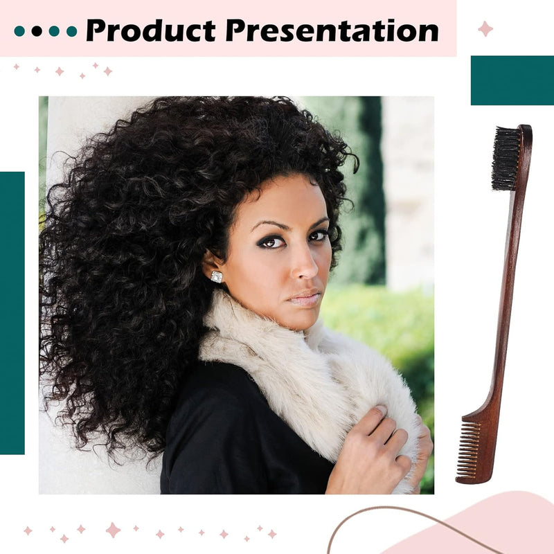 Geiserailie 3 Pcs Slick Back Hair Brush Set Bristle Brush Edge Control Teasing Comb for Women Black Hair(Black)