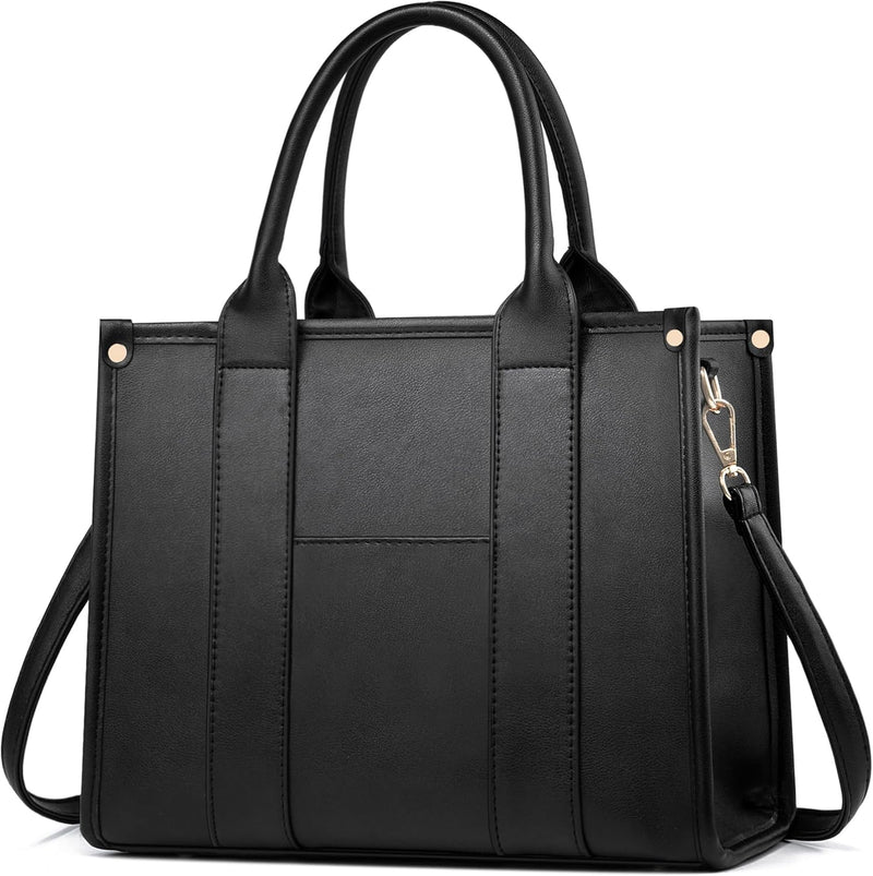 The Tote Bag Crossbody Purses for Women Shoulder Bag Handbags PU Leather Top Handle Bags with zipper - Black