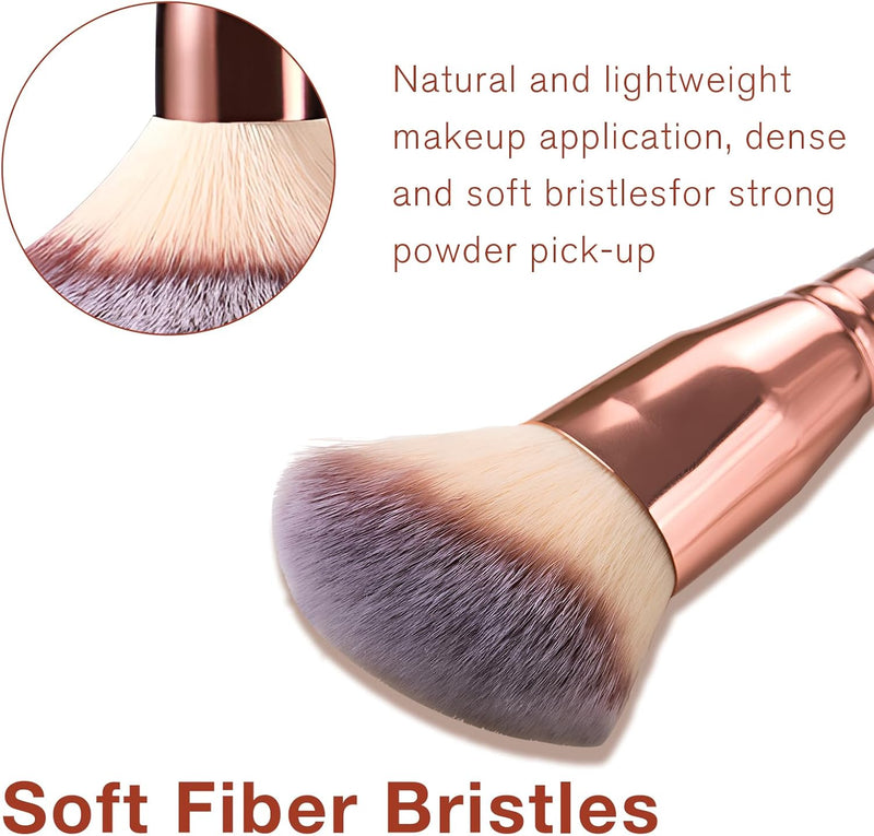 Oasisgalore Double-Ended Foundation Makeup Brush, Angled/Round Top for Liquid, Powder & Cream Blending (Brown)