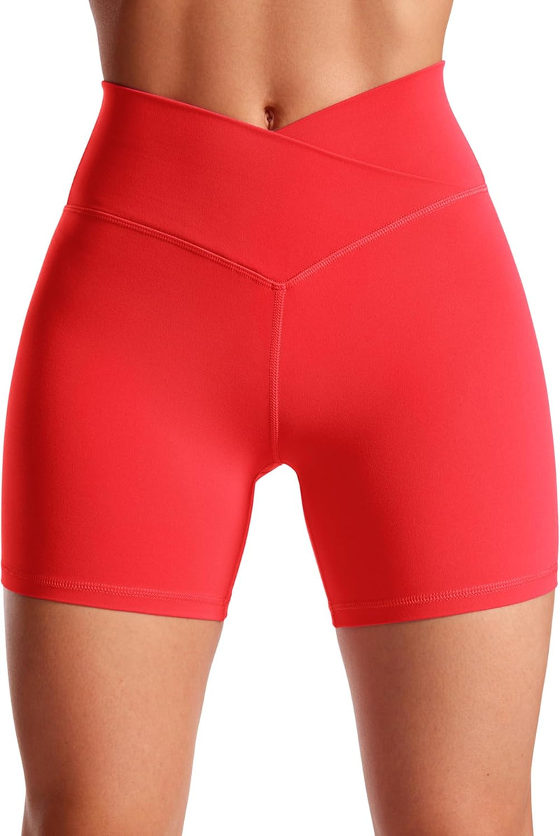 CRZ YOGA Womens Butterluxe Crossover Biker Shorts 5 Inches - Criss Cross High Waisted Workout Yoga Buttery Soft