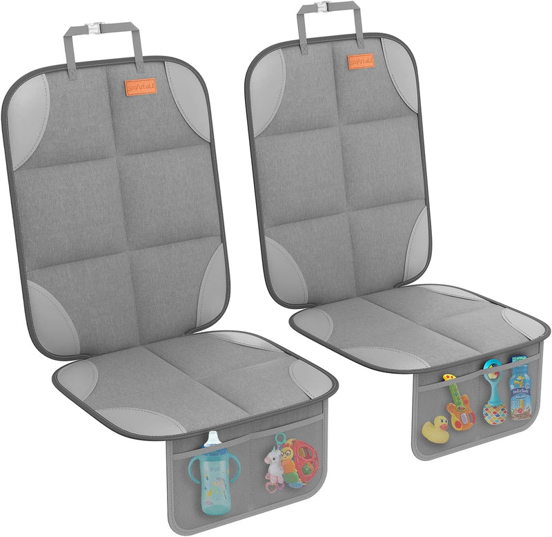 Smart elf Car Seat Protector, 2Pack Seat Protector Protects Child Seats with Thickest Padding and Non-Slip Backing Mesh Pockets for Baby and Pet, Black