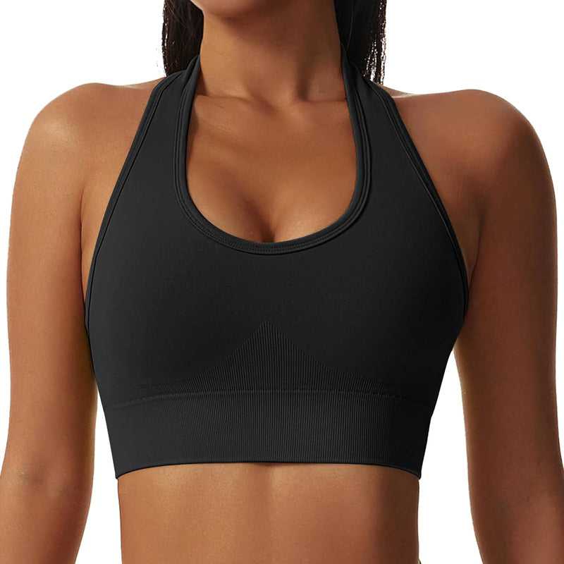 Vertvie Halterneck Sports Bra Backless Fitness Bustier Women's Padded Push Up Bra Without Underwire Sports Bra Top Yoga Bra Medium Support Workout