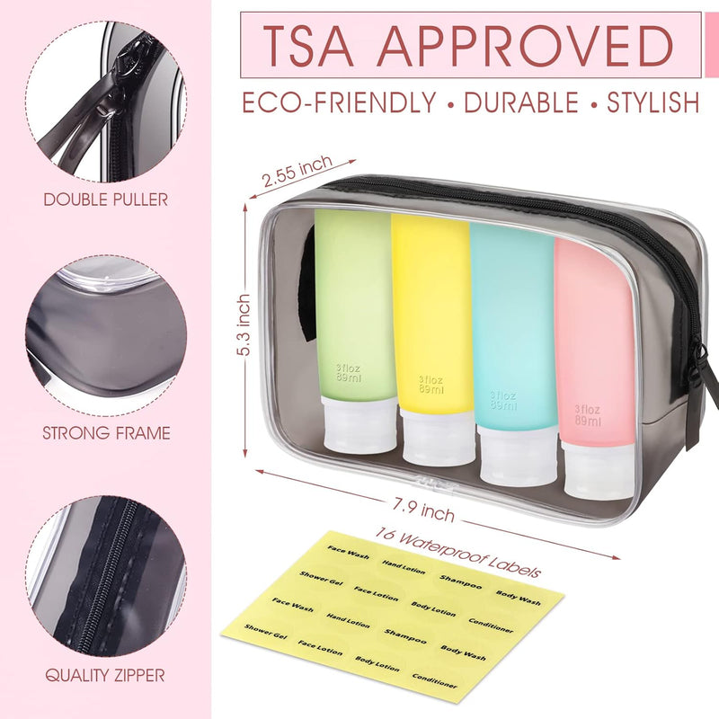 INSFIT Travel Bottles for Toiletries,Leak Proof 90ml Travel Size Containers, BPA Free TSA Approved Squeezable Silicone Tubes for Shampoo Conditioner Lotion Soap with Labels