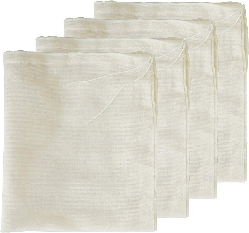 AUXIN,Cheesecloth Bags,Nut Milk Strainer,Cold Brew Bag,100% Organic Unbleached Cotton Muslin Cloth Bags,Reusable Yogurt/Coffee/Tea/Juice/Wine Strainer,Mesh Food Bags with Drawstring (X-Small,4 PACK) - Small,4 Pack