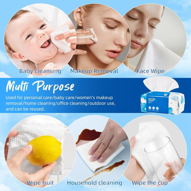 Disposable Face Towels, 100 Count Biodegradable Facial Clean Towels, Ultra Soft & Thick Cloth for Sensitive Skin, Skincare and Makeup Remover, Lint-Free Towelettes for Cleansing