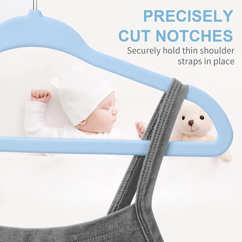 Red Dot Gift® Baby Velvet Hangers 11Inch/28cm - Nursery Clothes Hangers Non Slip Toddler Hangers, 360 Chrome Swivel Hook (White, 30)