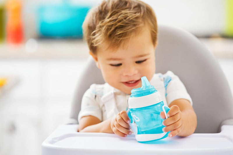 Munchkin Gentle Transition Trainer Cup, Spout transition from bottle to spill proof cup, leak proof and anti-slip handle for Baby/infant, boys and girls, 4oz Cpacity,4 months and above, Pink