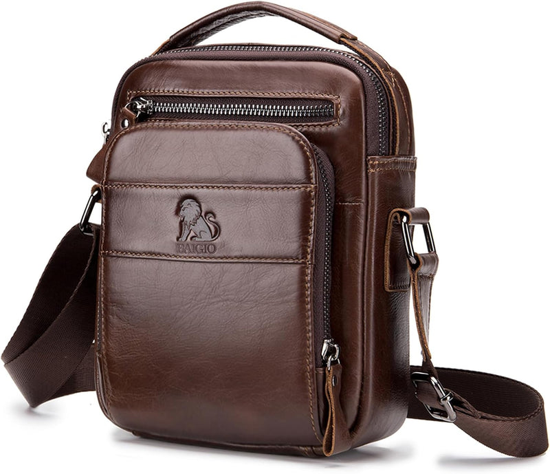 Men's Genuine Leather Shoulder Bag Messenger Briefcase CrossBody Handbag Satchel Travel bag - Dark Brown-large