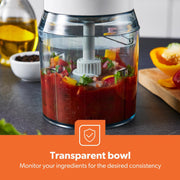 Geepas Mini Food Processor, 500W, 500ml, 4 Blades, 2 Levels, Stainless Steel for Blending and Chopping Salads, Sauces, Curries, Pesto, 2 Years Warranty, Model GC5477, Clear