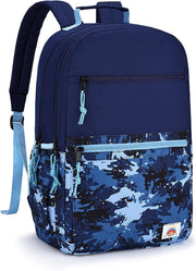 School Bag for Teen,Vaschy Lightweight Water Resistant Kids Toddller Backpack Boys Girls Plain Color-block Kids Bookbag Daypack with Two Sizes - Navy Camo-L