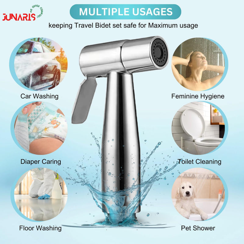 Junaris Shattaf Set Handheld Bidet Spryer for toilet | 304 Grade Stainless Steel Bathroom Jet Spray Set Features: Heavy-duty and durable, 150cm BLACK