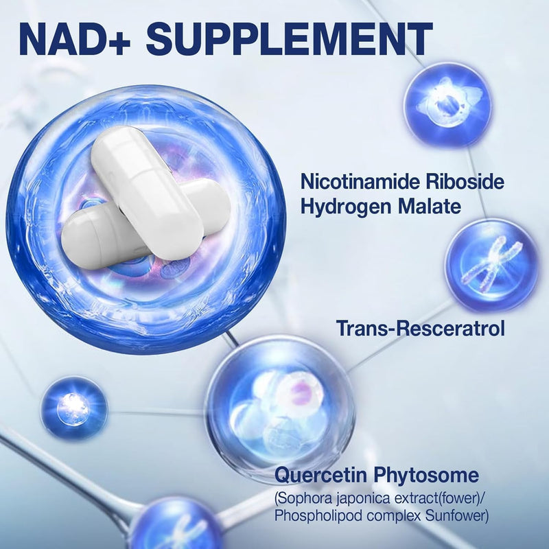 NAD+ Supplement - NAD Nicotinamide Riboside Resveratrol NAD Supplement 1000mg Pure Organic for Women and Men Anti-Aging, Energy, Concentration, 80 Capsules