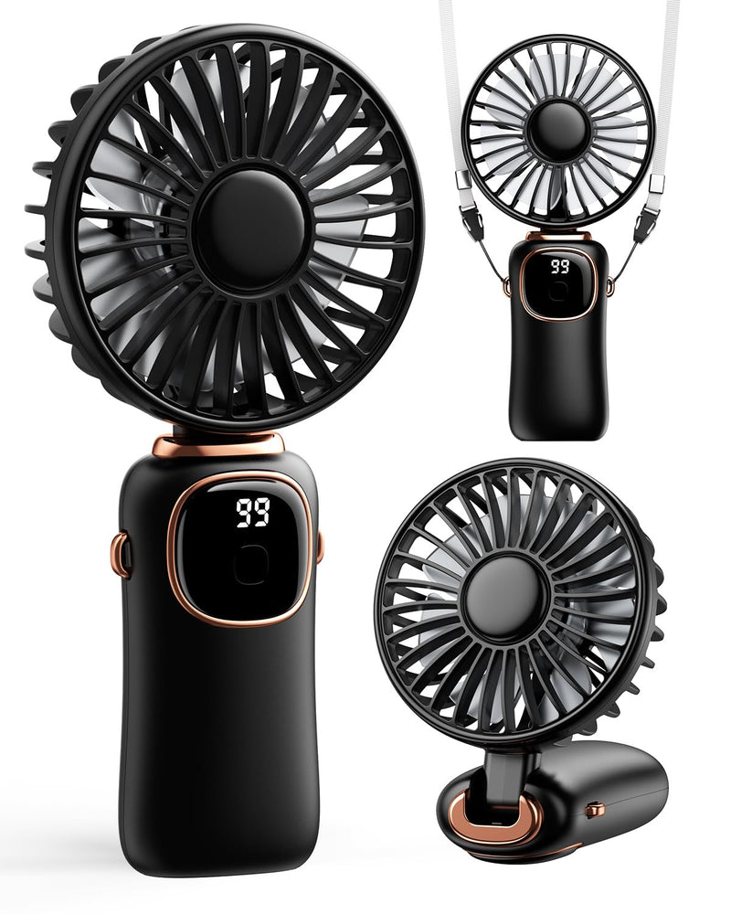 coldSky Portable Handheld Fan, 4000mAh Battery Operated Fan with LED Display, Handheld/Neck/Desk 3 in 1 Personal Small Fan, 90° Foldable Desk Fan with Base, 5 Speed Lash Makeup Fan for Women