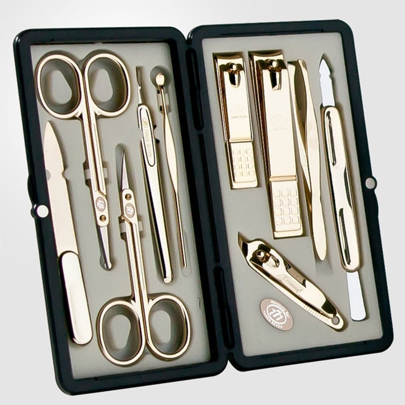 777 Three Seven (Gold) - World No. 1, . Travel Manicure Pedicure Grooming Kit Set, (Total 10 PC, Model: TS-2100G),Personal Nail care,Stainless steel, Made in Korea, Since 1975