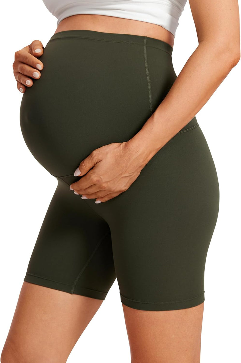 CRZ YOGA Womens Butterluxe Maternity Yoga Biker Shorts Over The Belly 4" / 6" - Pregnancy Workout Running Athletic