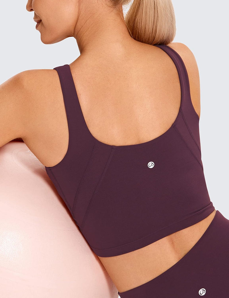 CRZ YOGA Womens Butterluxe High Neck Longline Sports Bra - U Back Padded Crop Workout Tank Top with Built in Bra