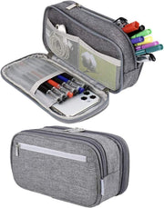 Pencil Case, Large Capacity Pencil Bag Pouch Pen Case Makeup Bag Stationery Desk Organizer with Big Compartments for Boys Girls Middle High School & Office Supplies (Grey)